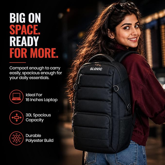 Puffer Design Laptop Bag for Men & Women [30 LTR] - Water Resistant Backpack - Black