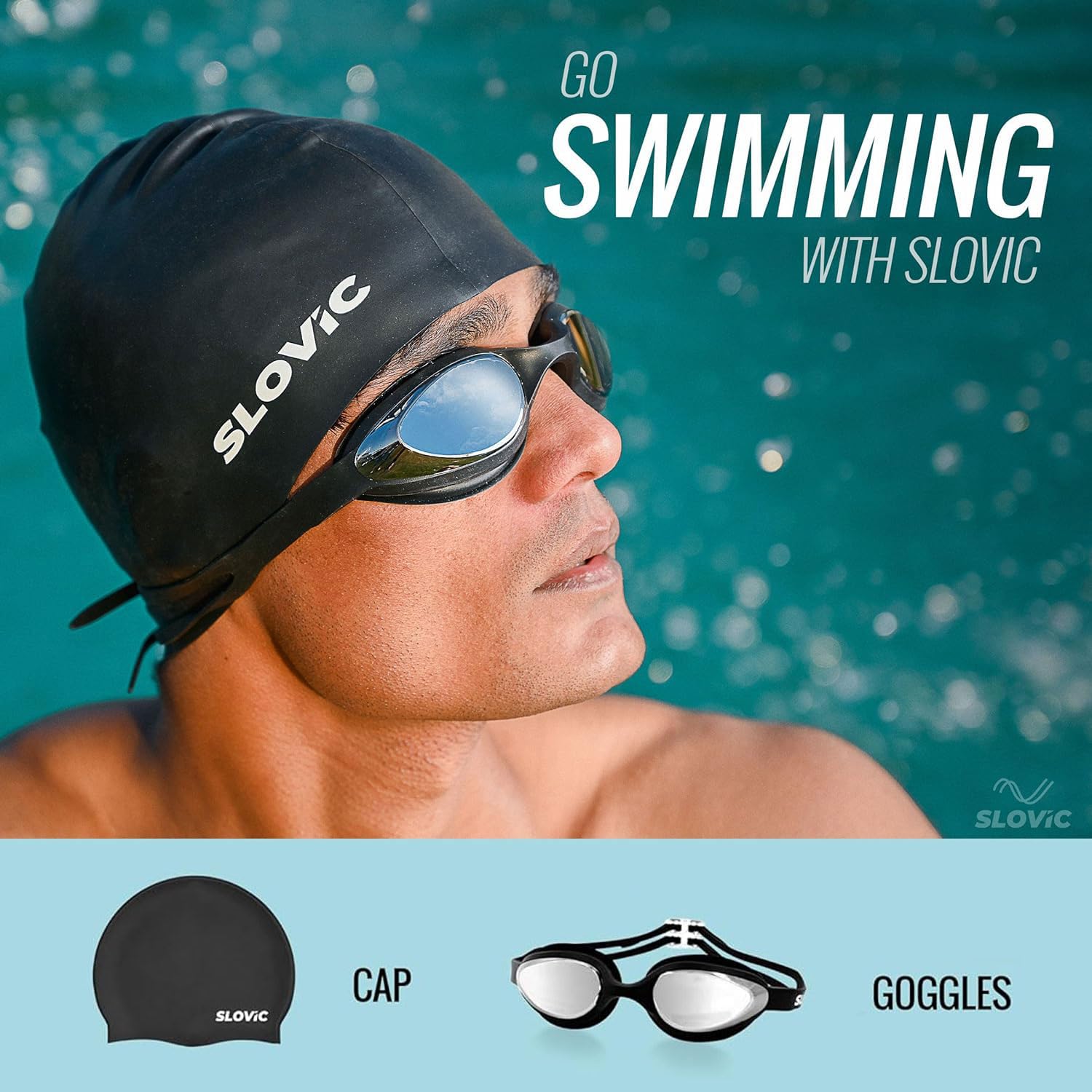 Swimming Combo – Goggles & Silicone Cap, Anti‑Fog, UV Protection, Universal Fit (Black)