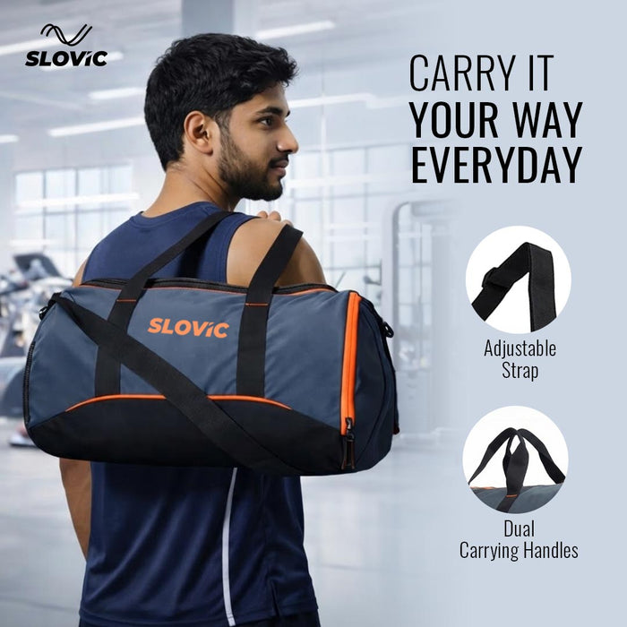 Slovic 22L Duffle Gym Bag with Adjustable Strap, Separate Shoe Compartment & 1 Mesh Pocket | Ideal for Gym & Travel Use