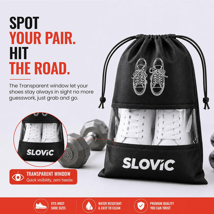 Shoe Bag for Men & Women [Pack of 6] | Travel Shoe Organizer with See-Through Window | Black