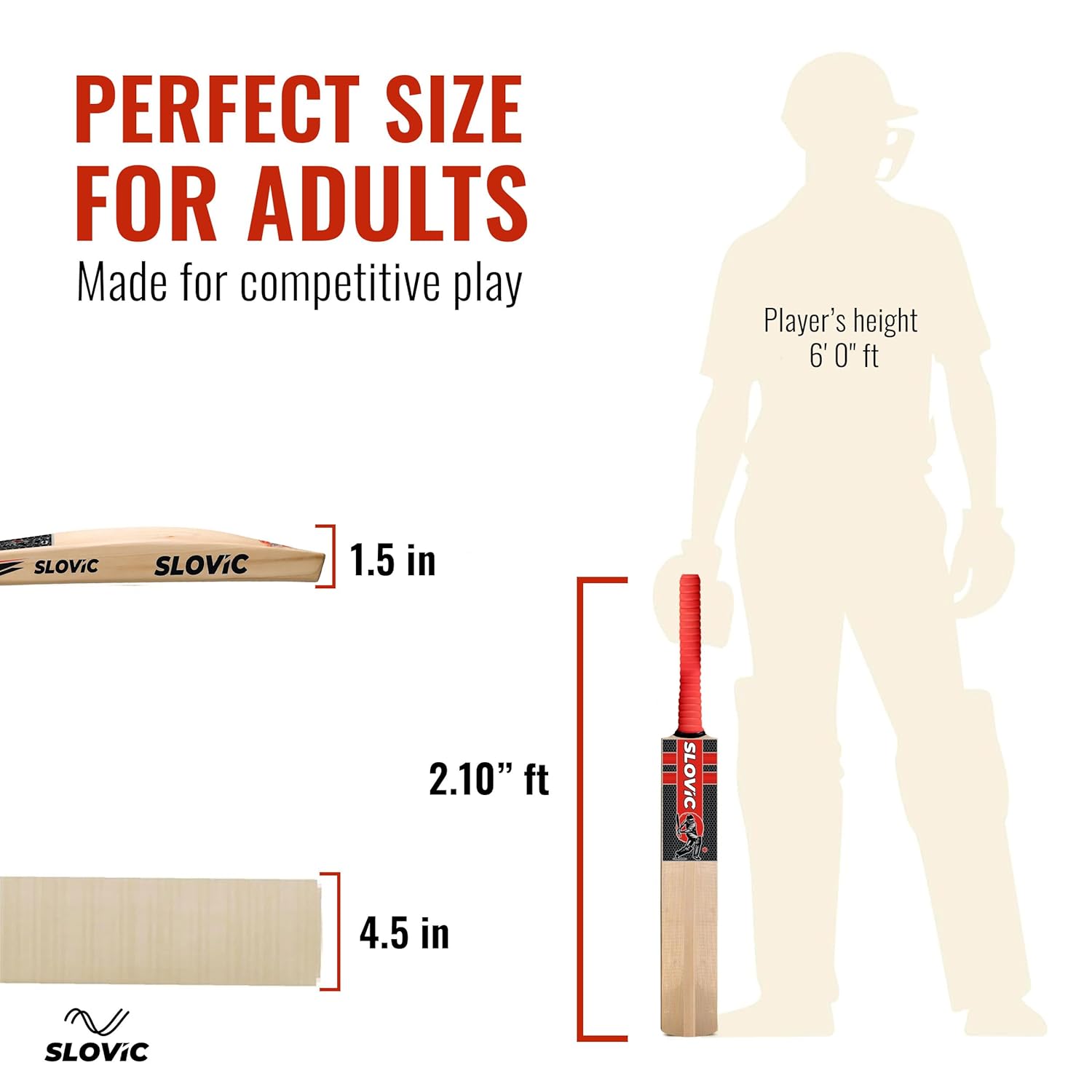 Slovic Full Size Wooden Cricket Bat -Size 8