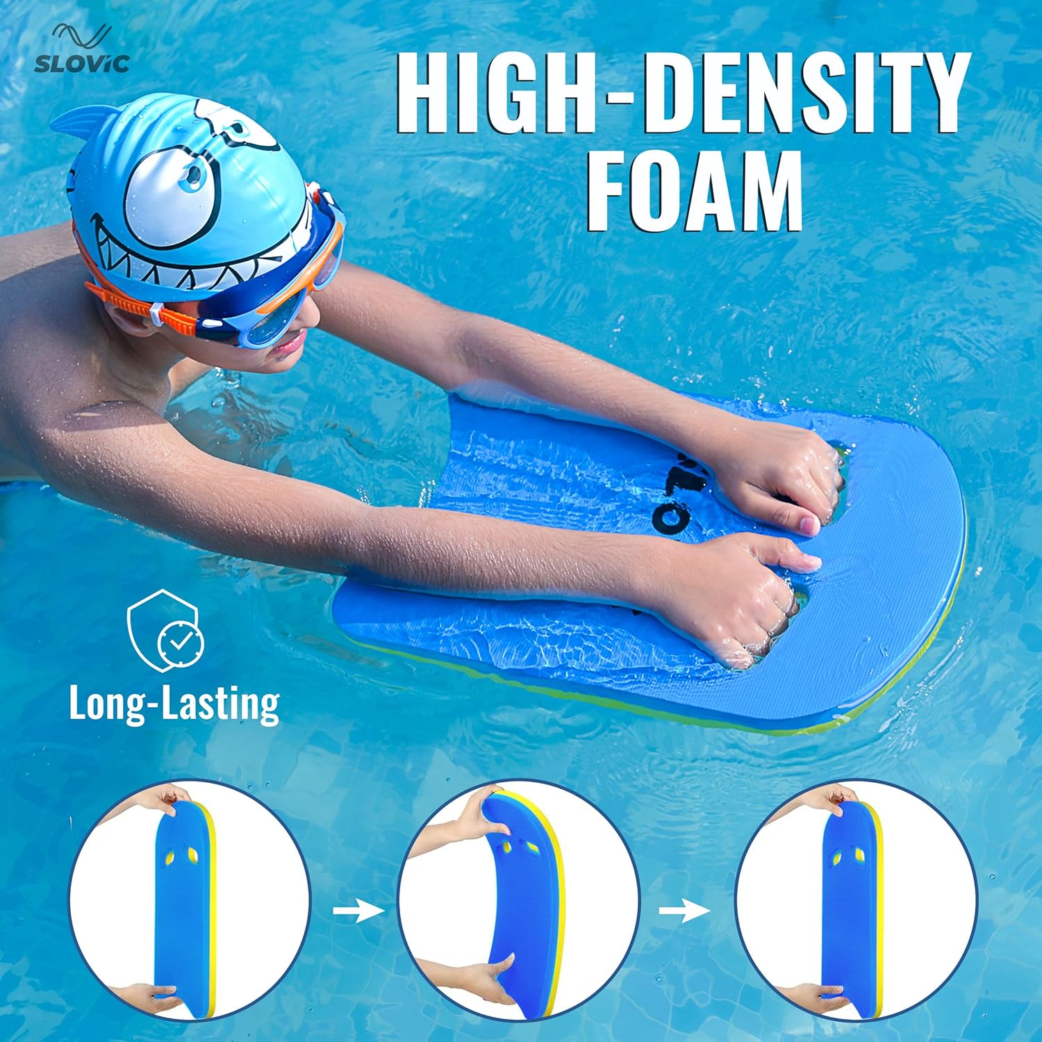 Kickboard – EVA Foam, U‑Shape | Unisex, Lightweight, Buoyant (Blue/Yellow)