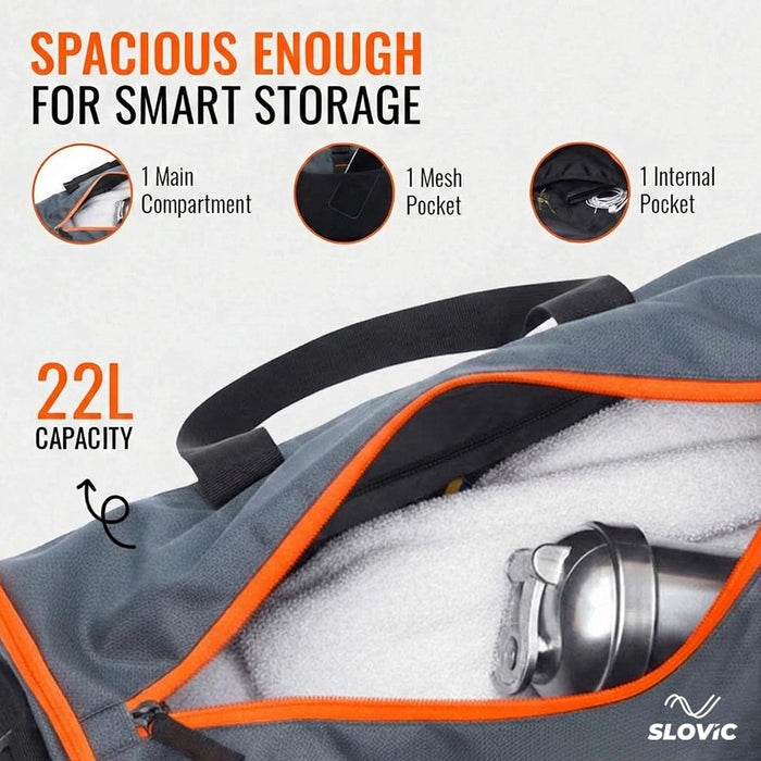 Slovic 22L Duffle Gym Bag with Adjustable Strap, Separate Shoe Compartment & 1 Mesh Pocket | Ideal for Gym & Travel Use