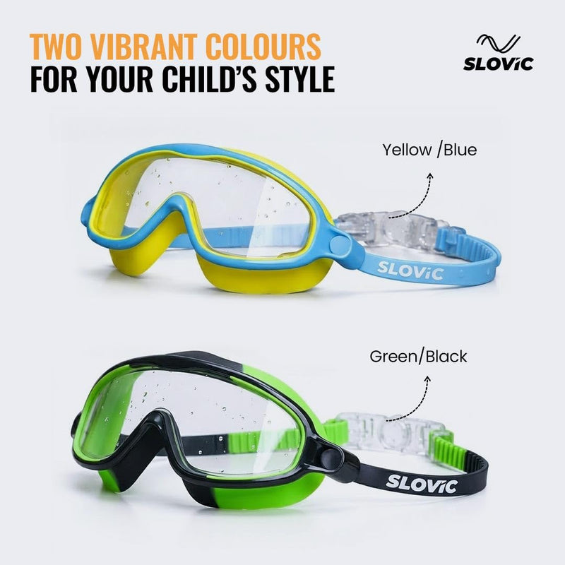 Swimming Goggles for Kids (Green) – UV & Anti-Fog | Includes Ear Plugs & Nose Clip