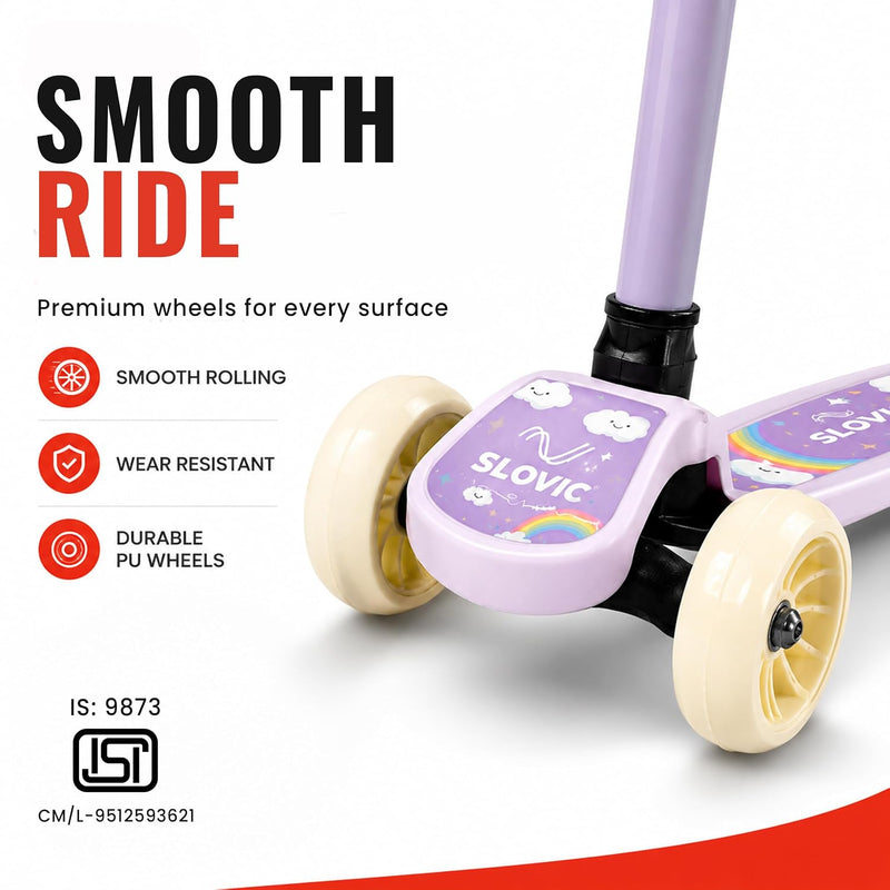 Foldable Kick Scooter – 3-Wheel, Adjustable & BIS Approved | Purple