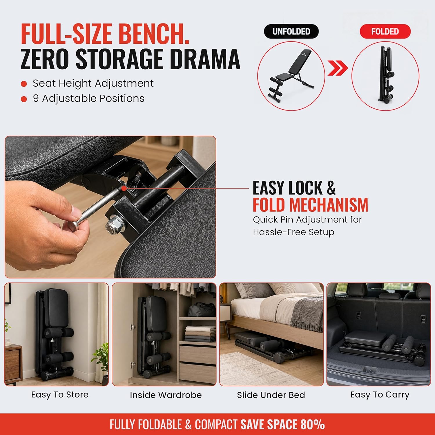 Adjustable Gym Bench for Home Workout | Up to 250 KG Capacity
