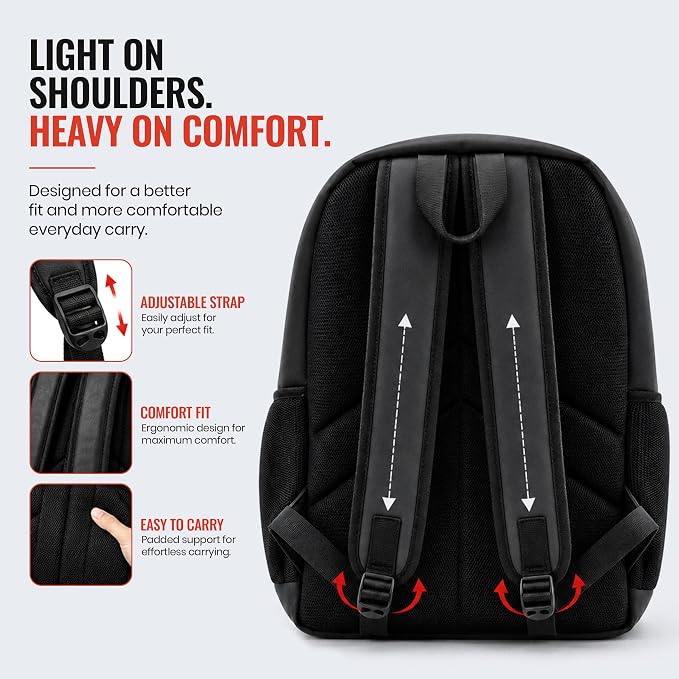 Laptop Bag for Men & Women 22 LTR - PU Leather Finish Backpack Bag - Black