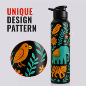 1L Stainless Steel Bottle with Art - India Design, Matt Finish