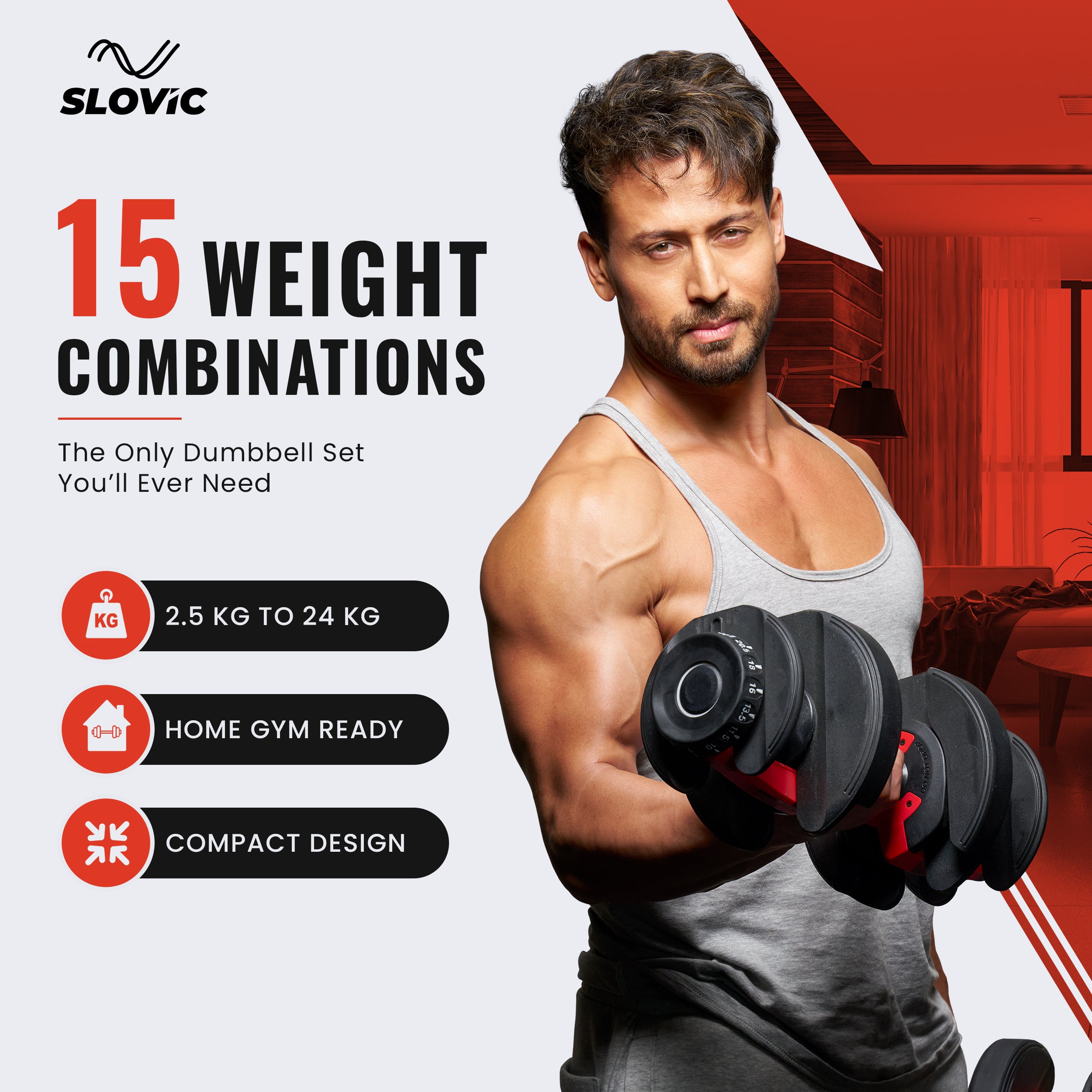 24 kg (Set of 2)- Adjustable Dumbbell Set for Home Gym
