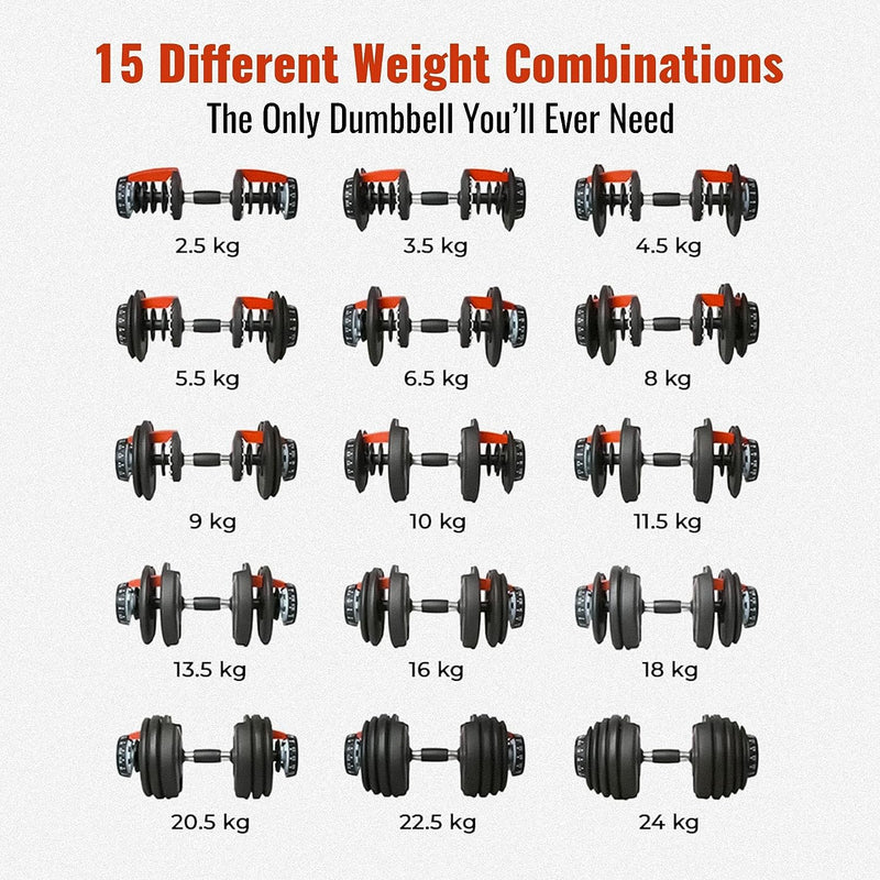 Adjustable Dumbbell Set for Home Gym 15 Weight Combinations