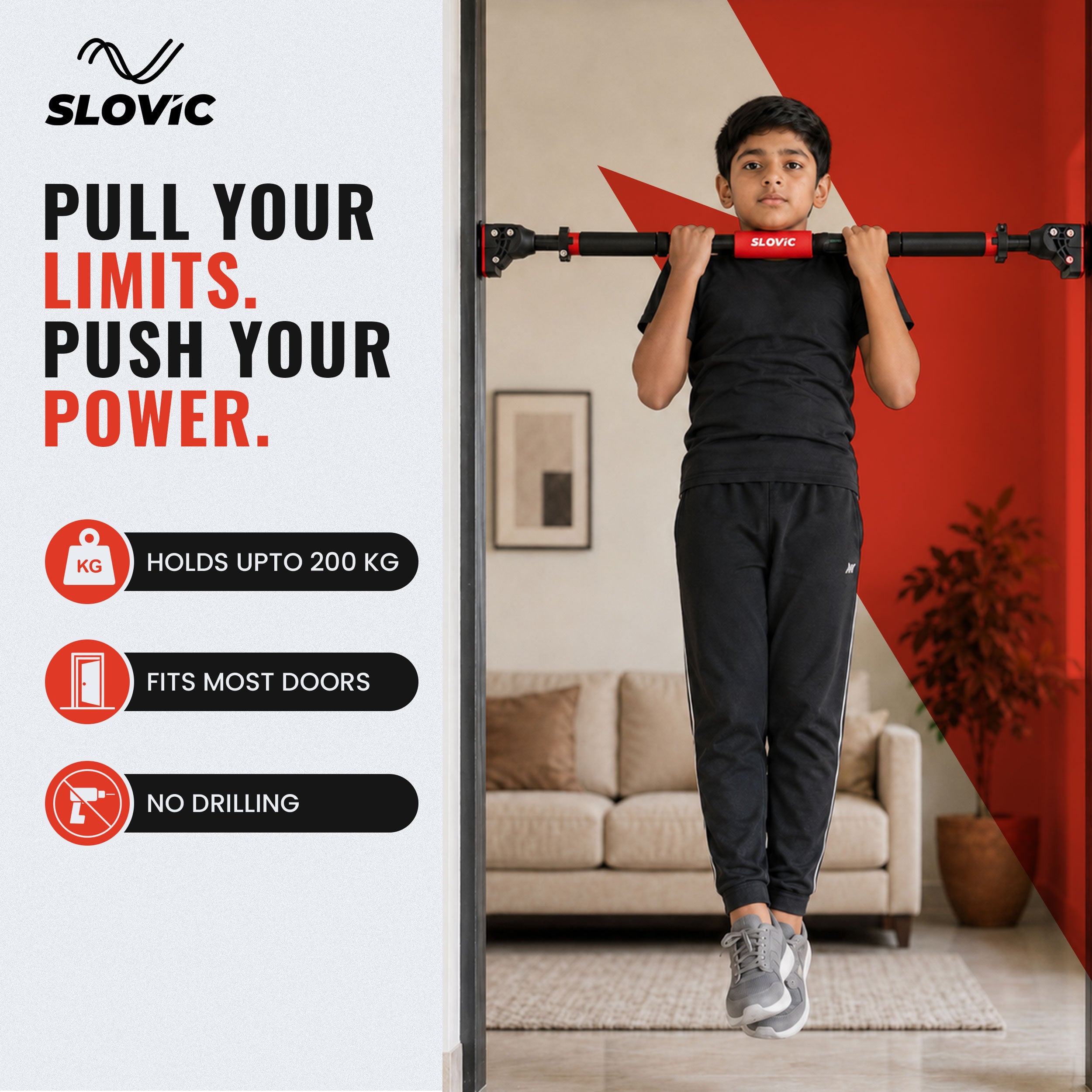 200 kg Adjustable No Screw Pull Up Bar | Kids
