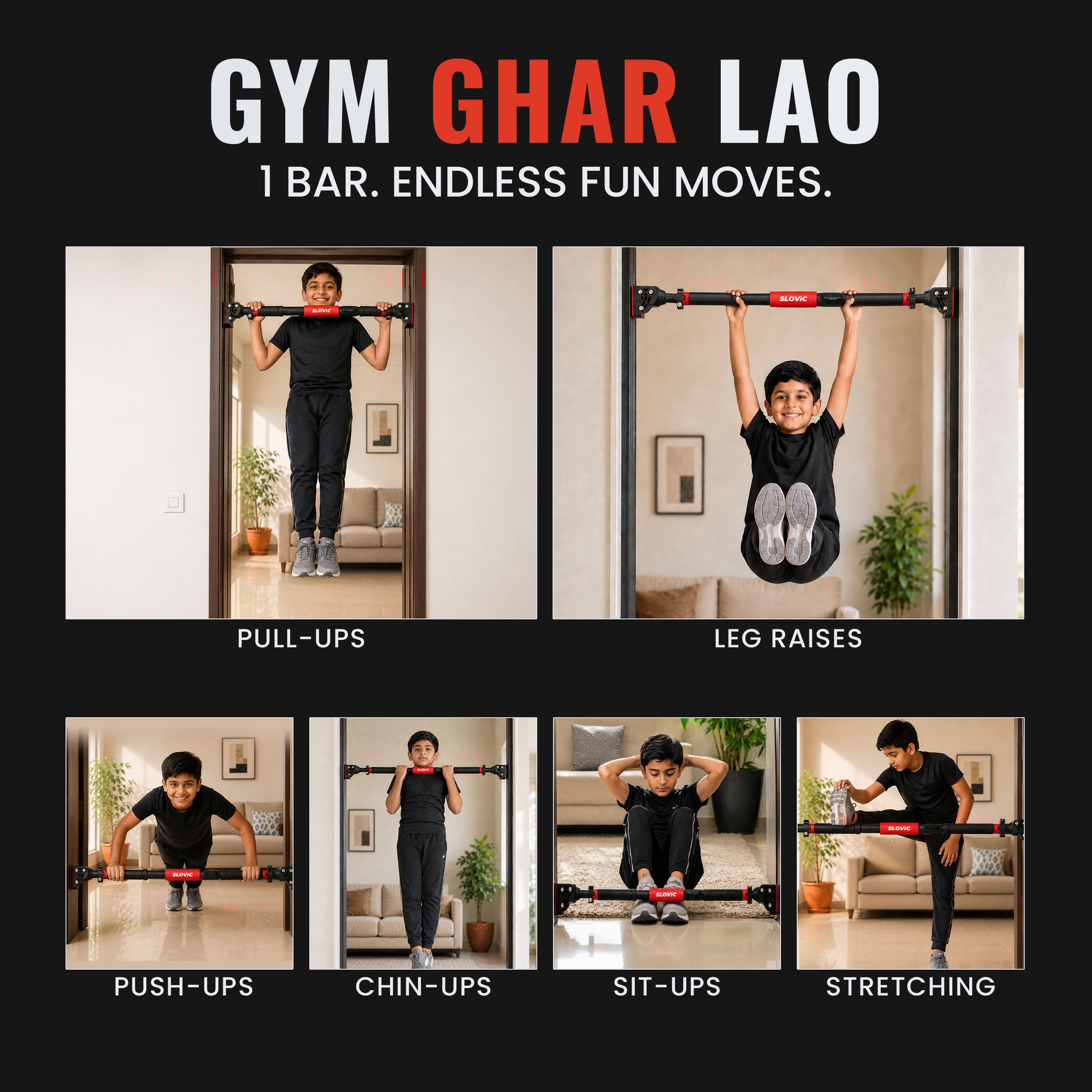 200 kg Adjustable No Screw Pull Up Bar | Kids
