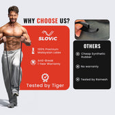 Advertisement for Slovic product with Tiger Shroff  exercising, Slovic logo, and comparison to 'Others' on a light gray background.