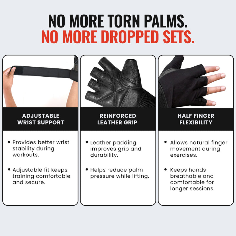 Leather Gym Gloves with Wrist Support | Padded Weightlifting Gloves