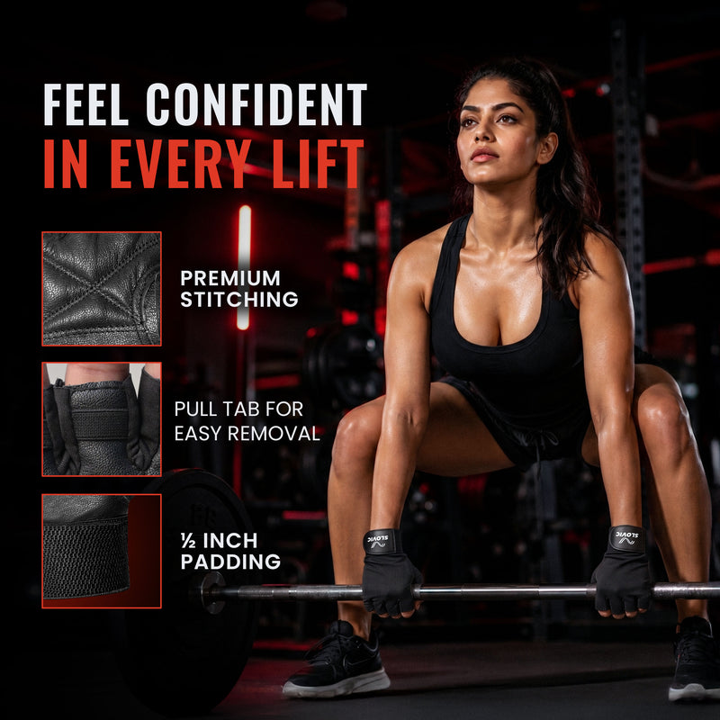 Leather Gym Gloves with Wrist Support | Padded Weightlifting Gloves