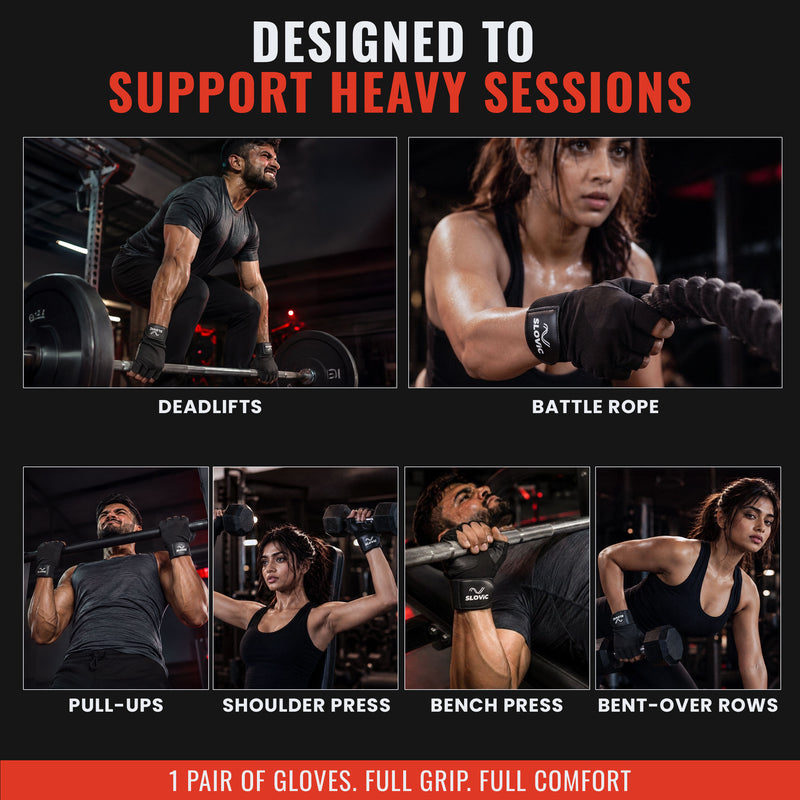 Leather Gym Gloves with Wrist Support | Padded Weightlifting Gloves