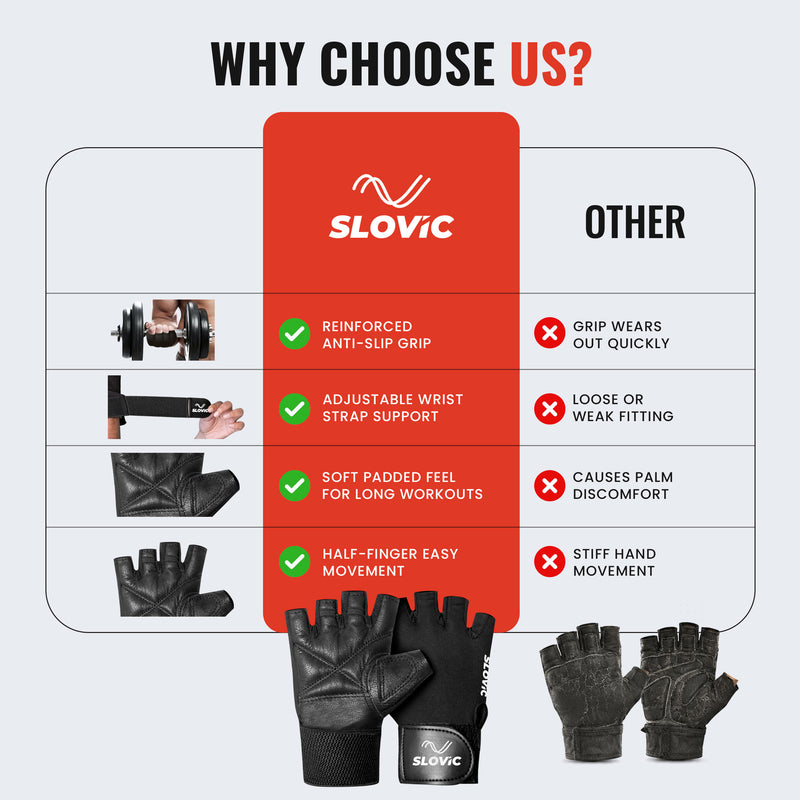 Leather Gym Gloves with Wrist Support | Padded Weightlifting Gloves