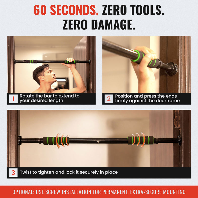 100 kg - Pull Up Bar + 40–60 KG Resistance Band Combo (Green Band)