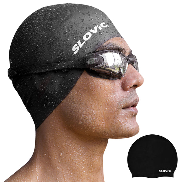 Swimming Cap for Men – Silicone, Leakproof, Tear‑Resistant, Free Size (Black)
