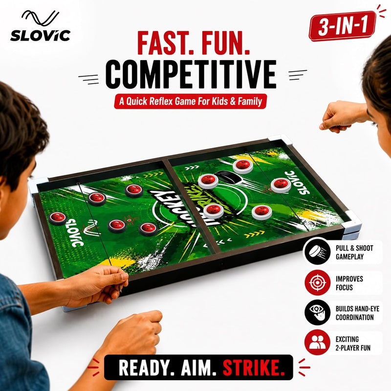 3 in 1 String Hockey Board Game | Chess, Ludo & Sling Puck Game for Kids