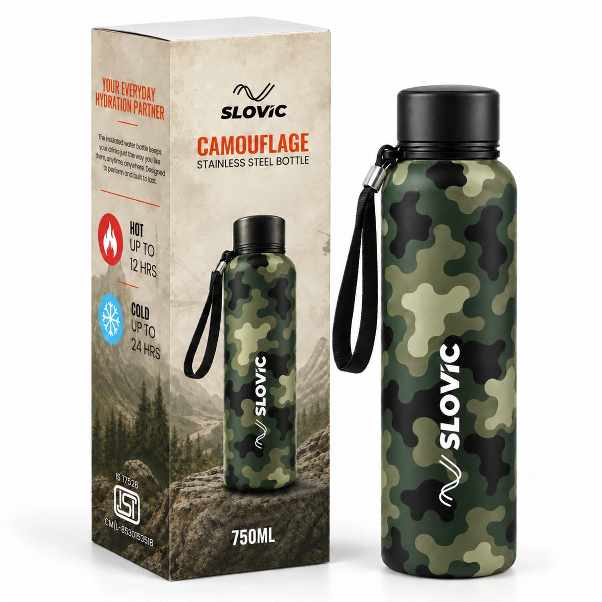 Camouflage Steel Flask Bottle 750ml - Multicolour - Travel & Daily Use