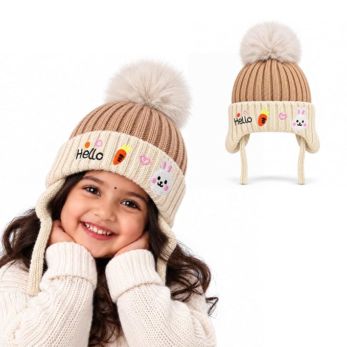 CozyCub Beige Winter Cap for Kids