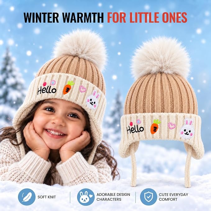 CozyCub Beige Winter Cap for Kids