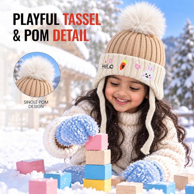 CozyCub Beige Winter Cap for Kids