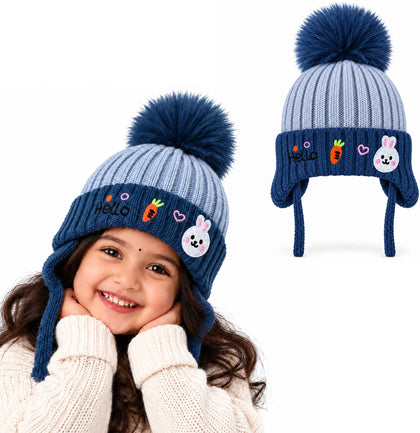 CozyCub Denim Blue Winter Cap for Kids
