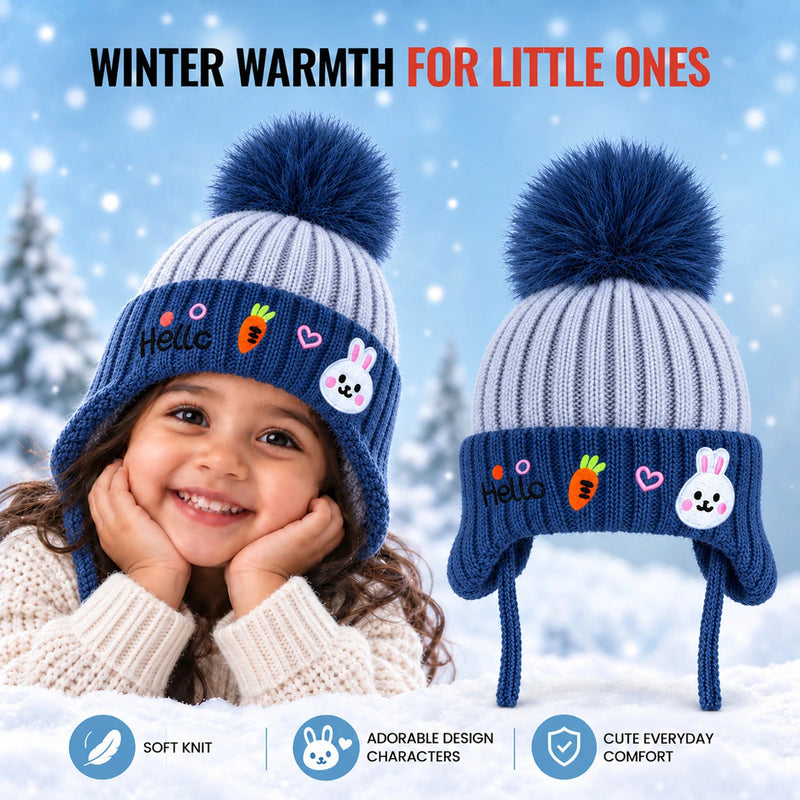 CozyCub Denim Blue Winter Cap for Kids