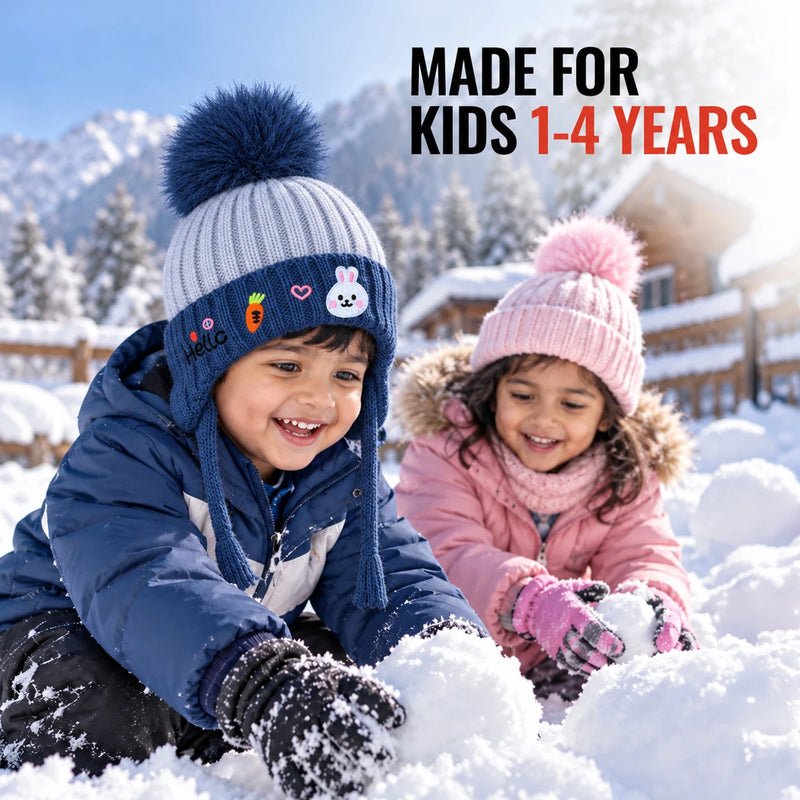 CozyCub Denim Blue Winter Cap for Kids
