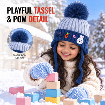 CozyCub Denim Blue Winter Cap for Kids
