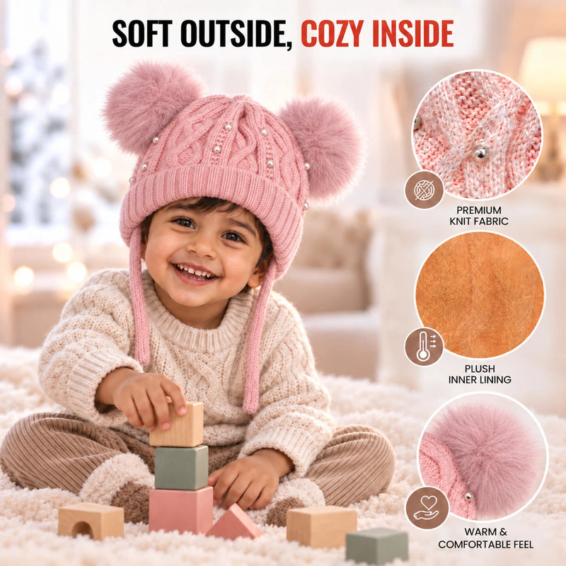 CozyPearl Kids Winter Cap for Girls - Pink