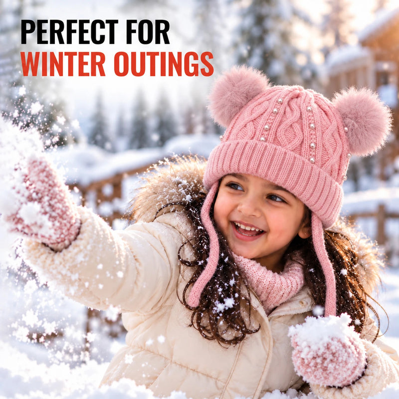 CozyPearl Kids Winter Cap for Girls - Pink