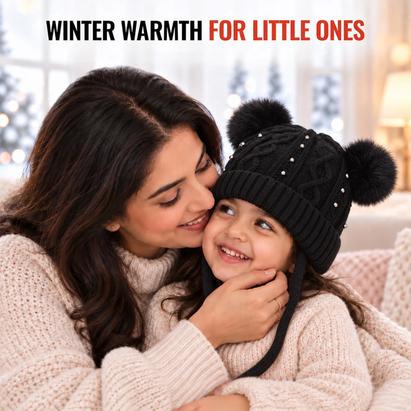 CozyPearl Kids Winter Cap for Kids - Black