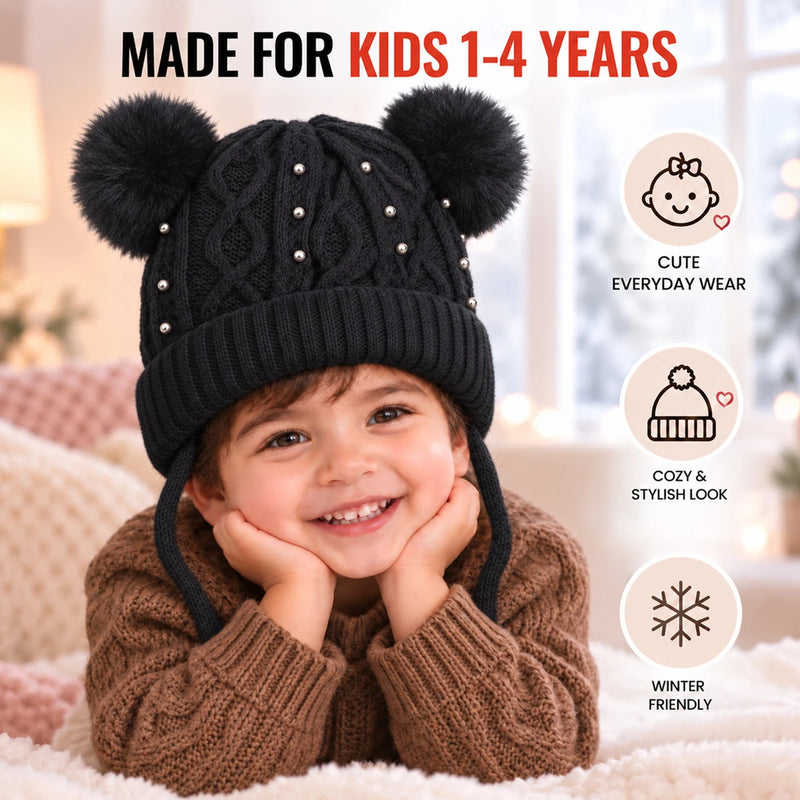 CozyPearl Kids Winter Cap for Kids - Black