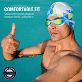 Swimming Cap for Adults  – Box Pattern, Anti‑Skid, Tear‑Resistant, Fits Long Hair (Silicone)