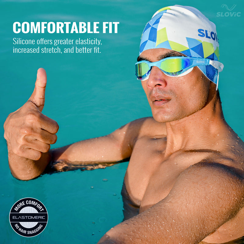 Swimming Cap for Adults  – Box Pattern, Anti‑Skid, Tear‑Resistant, Fits Long Hair (Silicone)