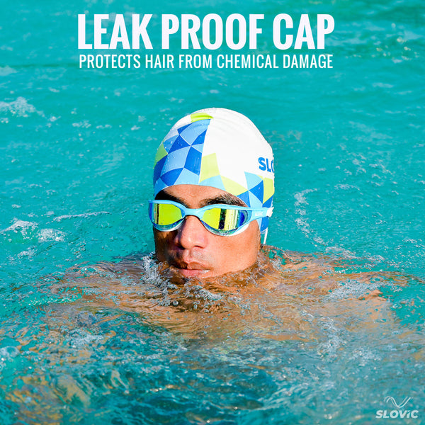 Swimming Cap for Adults  – Box Pattern, Anti‑Skid, Tear‑Resistant, Fits Long Hair (Silicone)