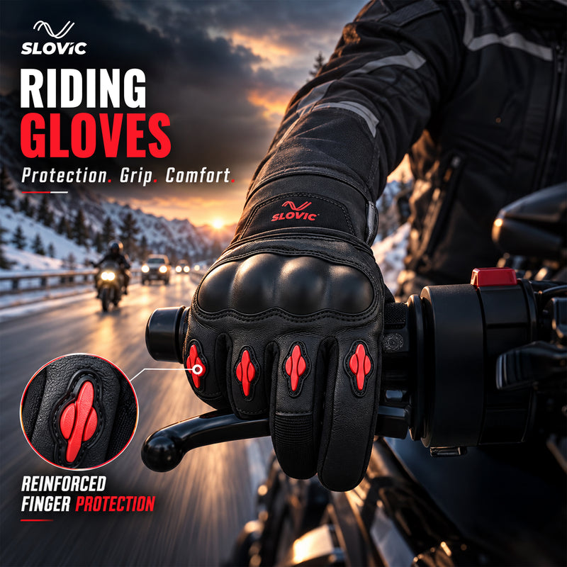 Biker Gloves for Men - Black