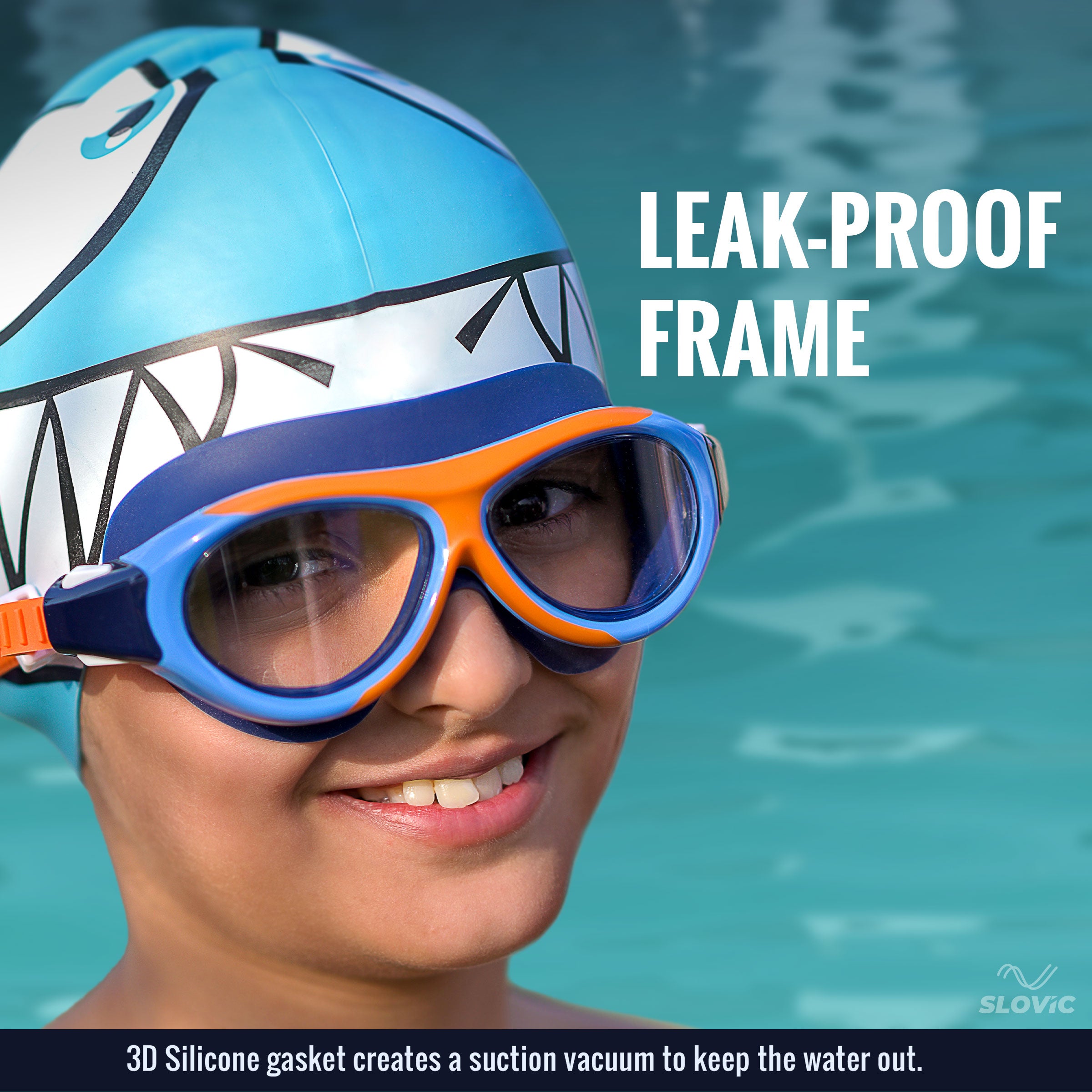 Shark Swimming Combo For Boys – Silicone Cap & Goggles | Anti-Chlorine, Tear-Resist