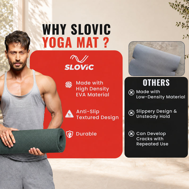 EVA Yoga Mat [6mm] with Strap - Olive Green - Yoga, Exercise & Home Workout