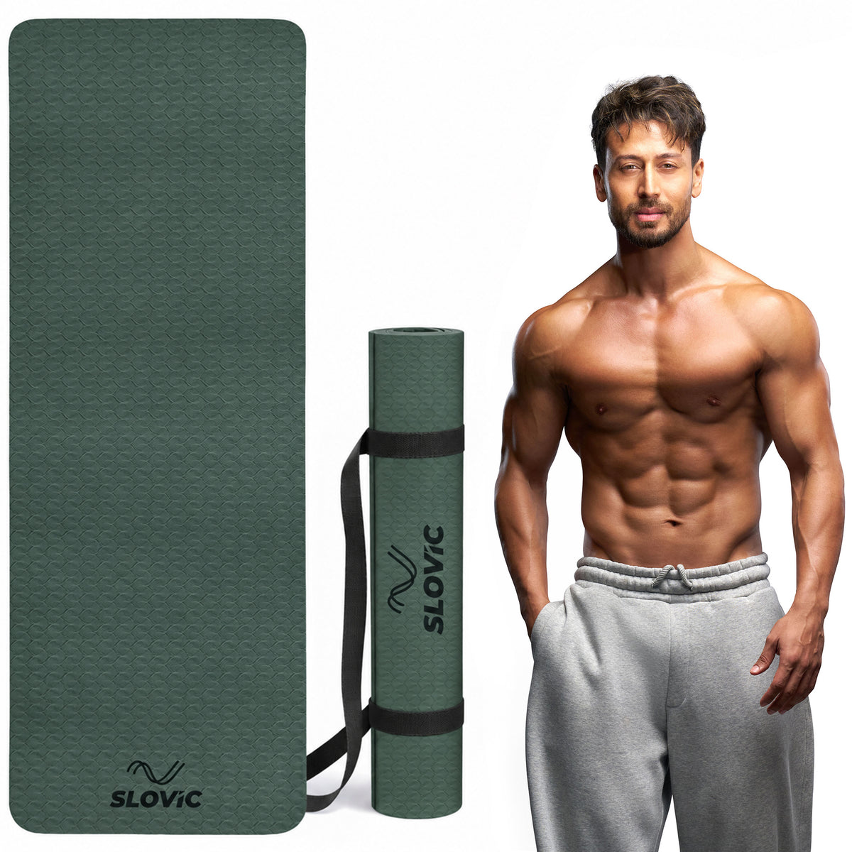 EVA Yoga Mat [6mm] with Strap - Olive Green - Yoga, Exercise & Home Workout