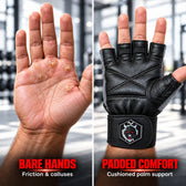 Leather Gym Gloves for Men & Women - Grey with Patch - Weight Training & Workout