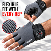 Leather Gym Gloves for Men & Women - Grey with Patch - Weight Training & Workout