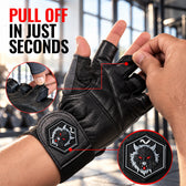 Leather Gym Gloves for Men & Women - Grey with Patch - Weight Training & Workout