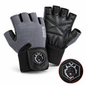 Leather Gym Gloves for Men & Women - Grey with Patch - Weight Training & Workout