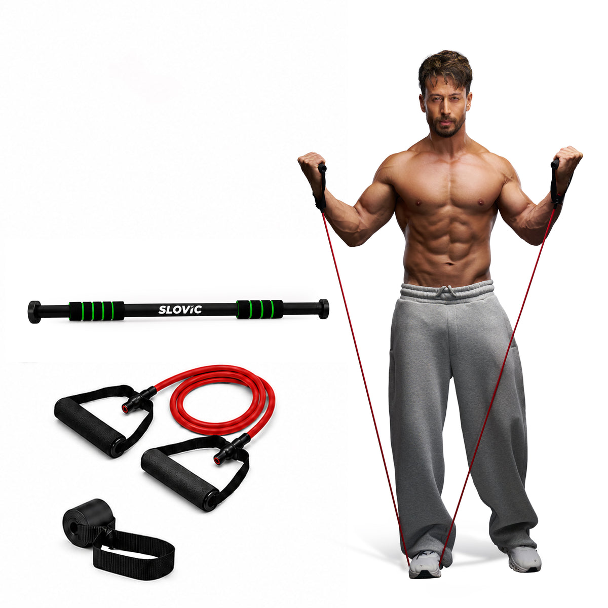 Home Gym Combo: 200kg No-Screw Bar + 5–45kg Resistance Tubes