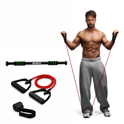 Home Gym Combo: 200kg No-Screw Bar + 5–45kg Resistance Tubes