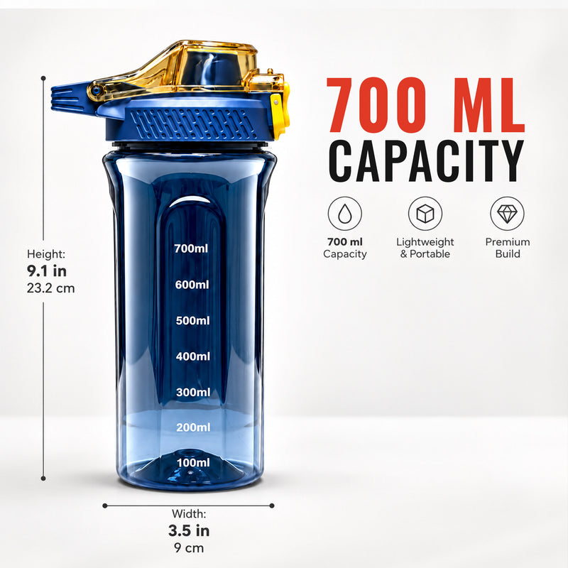Hydro Water Bottle 700ml - Blue - Lightweight Bottle for Gym, Sports & Daily
